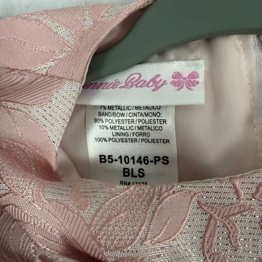 Bonnie Baby Girls‎ Pink Brocade Rose Floral Bow Dress Set 24M